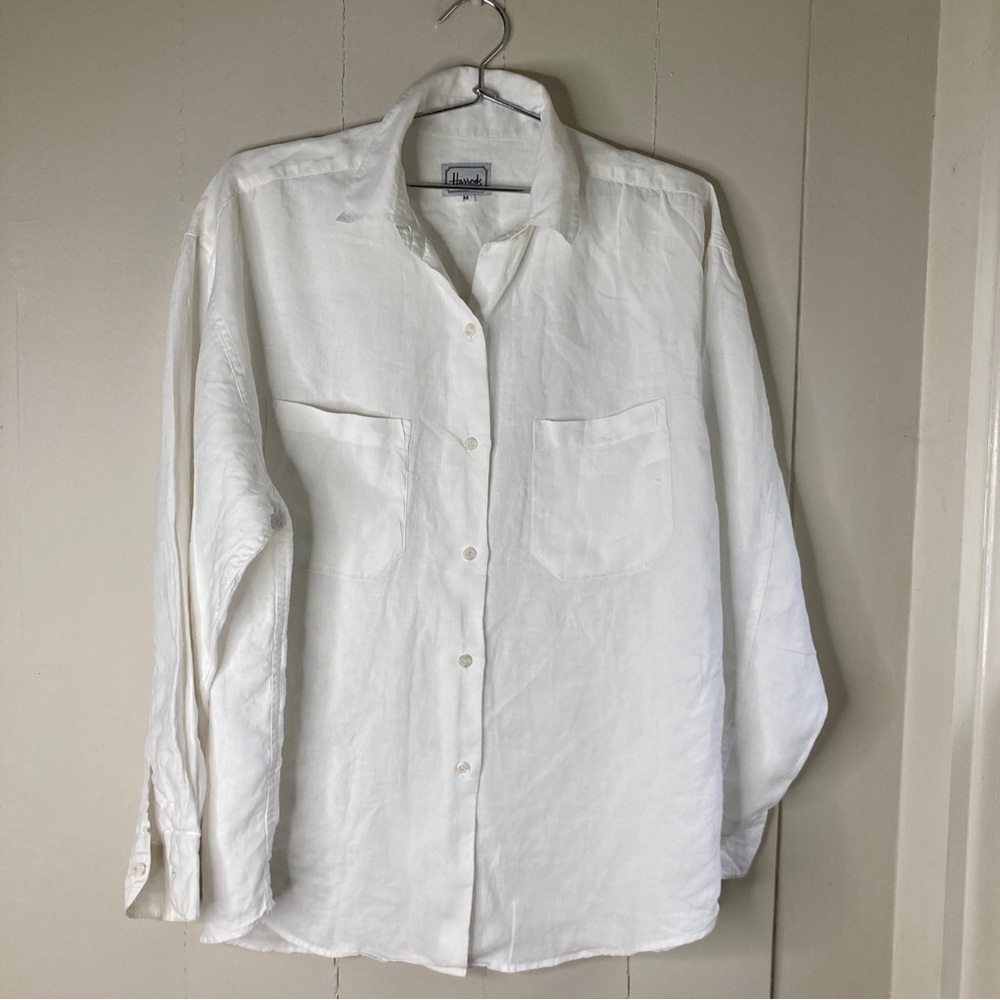 Harrods London vintage white linen mens shirt oversized